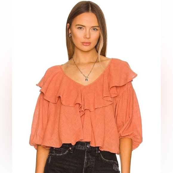 🧡 Free People Orange Ruffled Crop Blouse 🧡 - Picture 10 of 14
